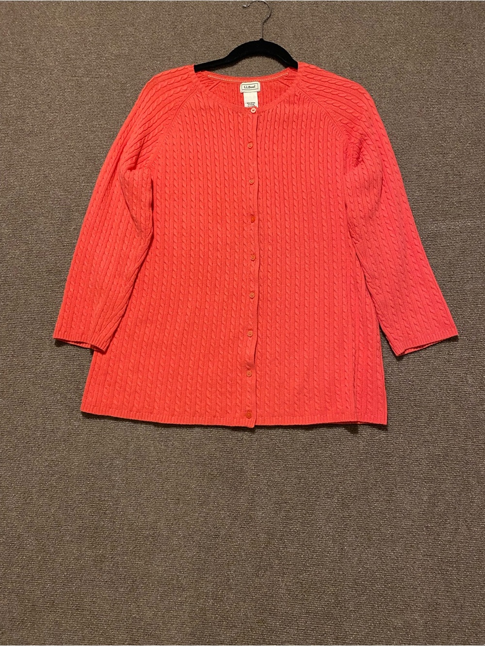 L.L. Bean Coral-Red Cable Knit Button-Front Cardigan Size XL Regular
